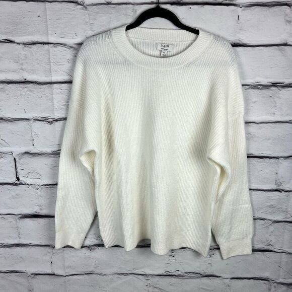 J.Crew Women's Ivory Ribbed Crewneck Pullover Sweater Size M NWT - Picture 4 of 9